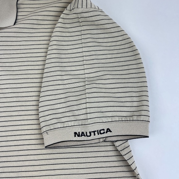 Nautica Polo Mens XL Cream Black Striped - Picture 5 of 10